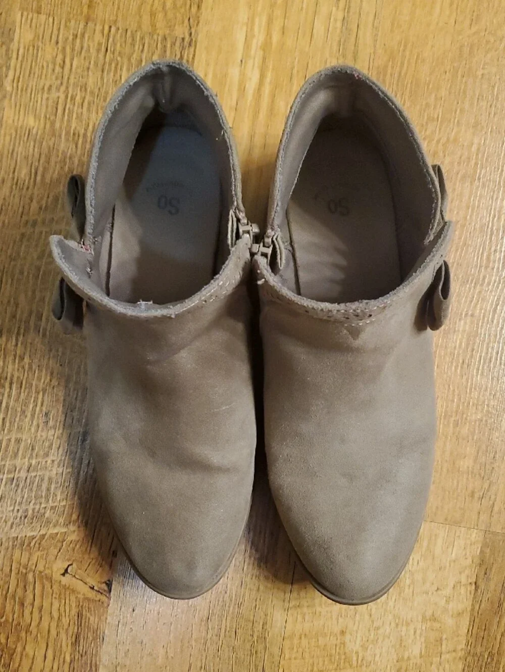SO Girl's Taupe Bow Faux Suede Ankle Boots Size 4